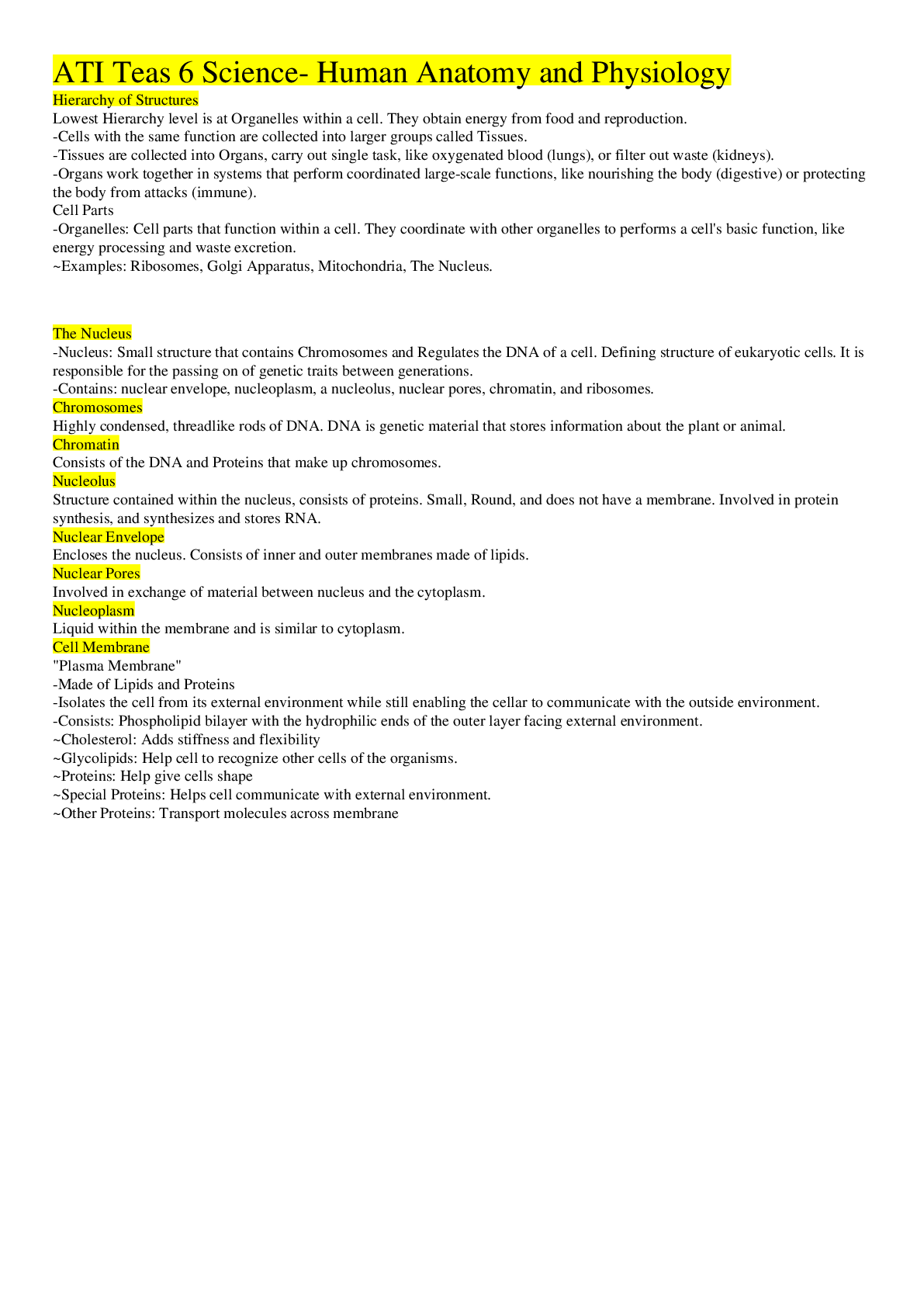 Preview image for Teas 6 Science- Human Anatomy and Physiology